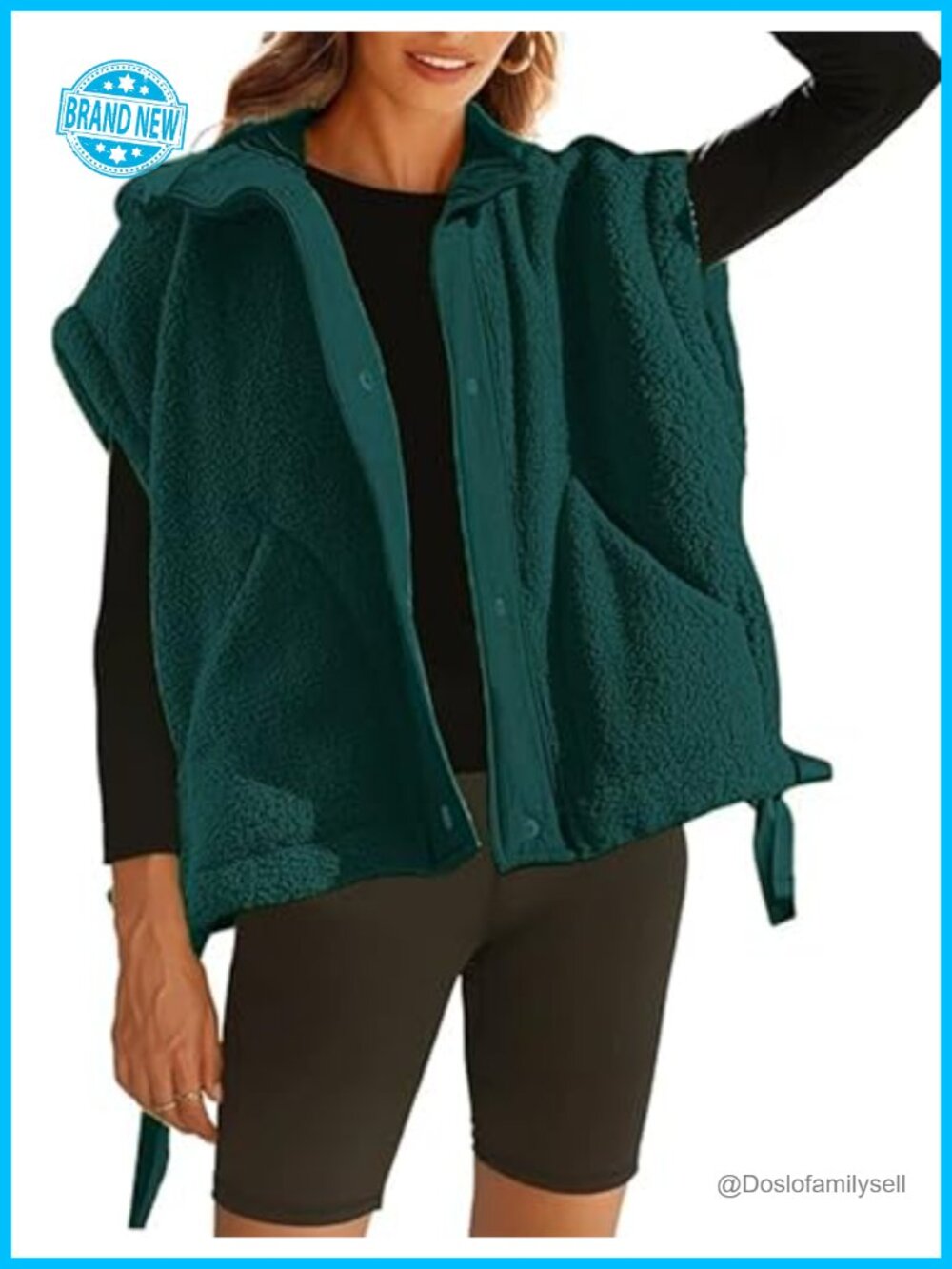 Oversized Fuzzy Fleece Vest Sleeveless Sherpa Button Jacket Loose Fit